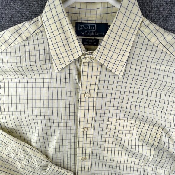 Polo Ralph Lauren Button Up Shirt Men Long Sleeve Yellow Blue 14.5 32/33 Andrew - Picture 1 of 15